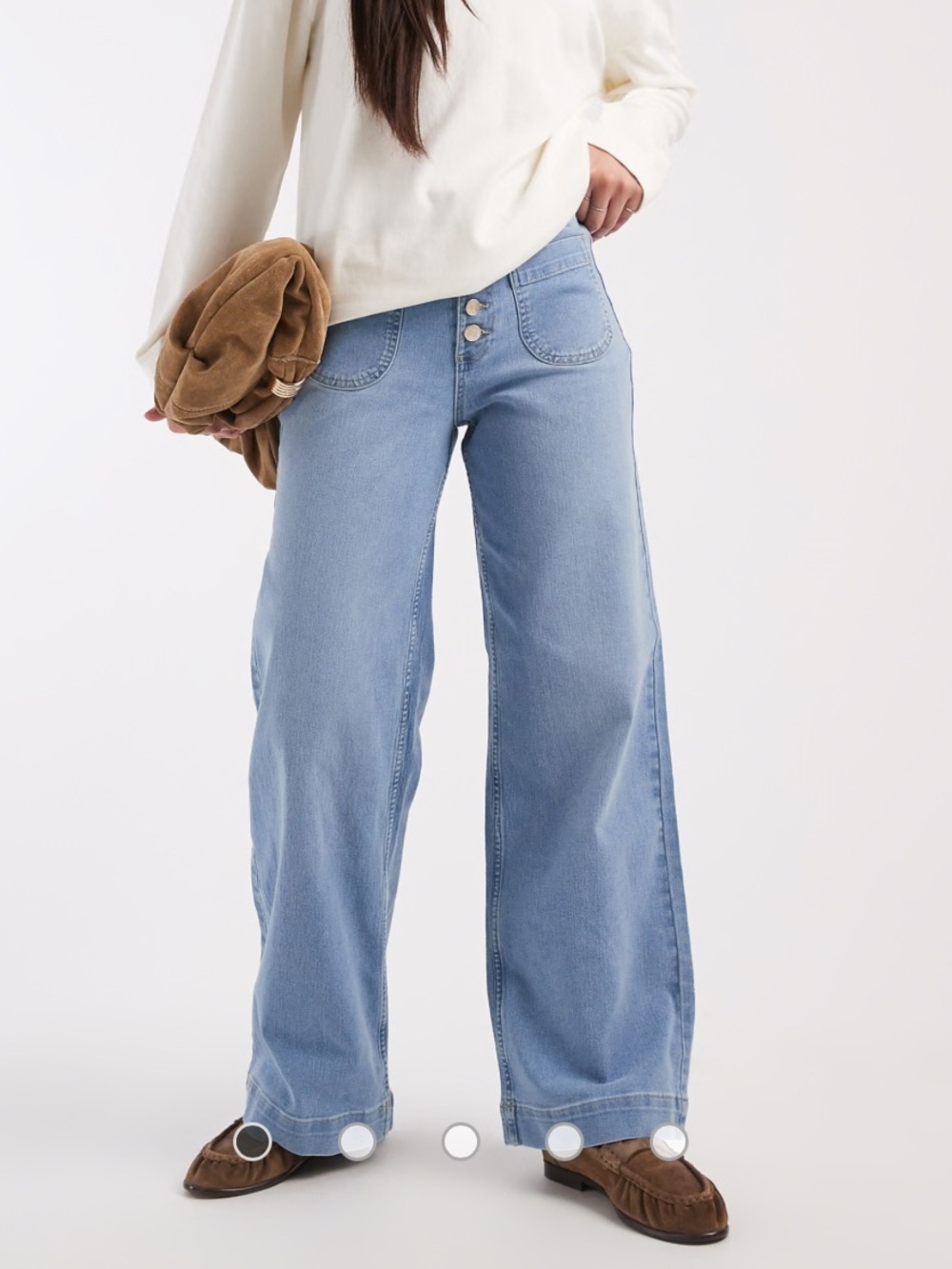Vero Moda - Kayla button front wide leg jeans in light blue denim